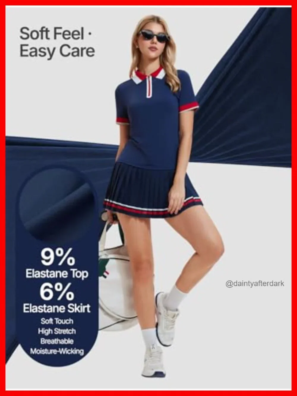 Women's 2-Piece Tennis Skirt Set Polo V-Neck Top High-Waisted Pleated Skirt